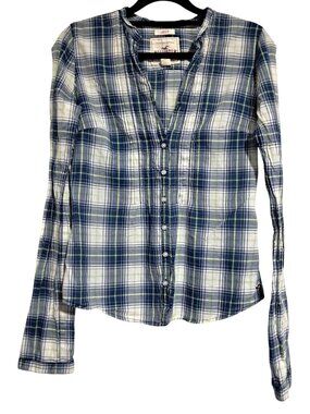 Hollister Womens Sheer Plaid Button-Down Shirt Size S Blue/Green Lightweight Cot